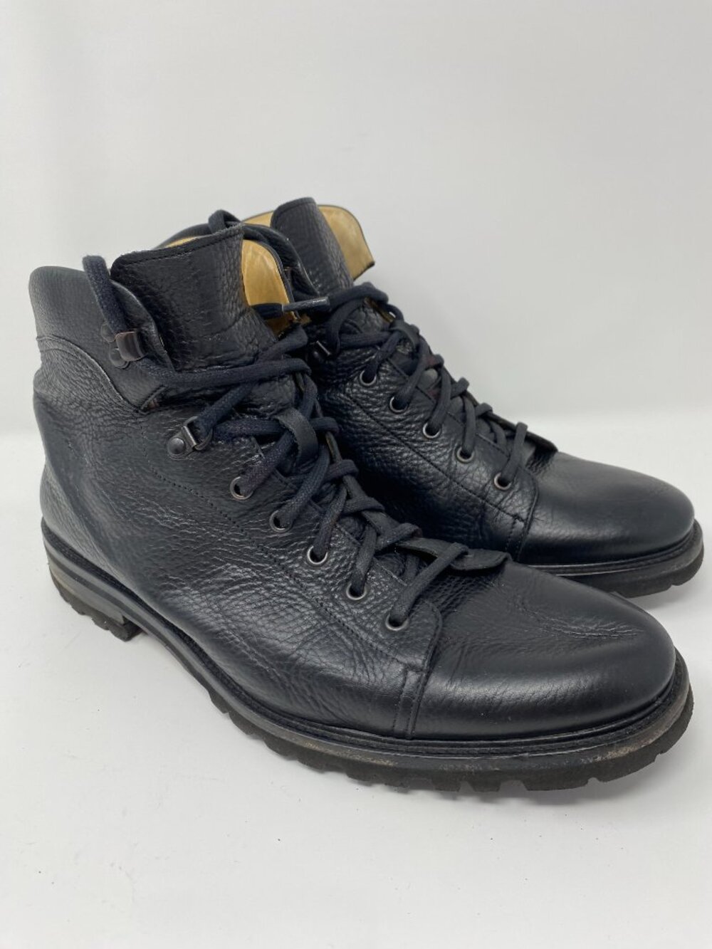 Paul Stuart Leather Boots Mens US 10.5 EU 43.5 Black Chukka Ankle Spain Lace Up